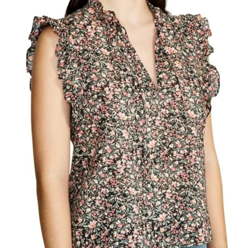 Steve Madden BB Dakota Black and Pink Floral Feminine Blouse